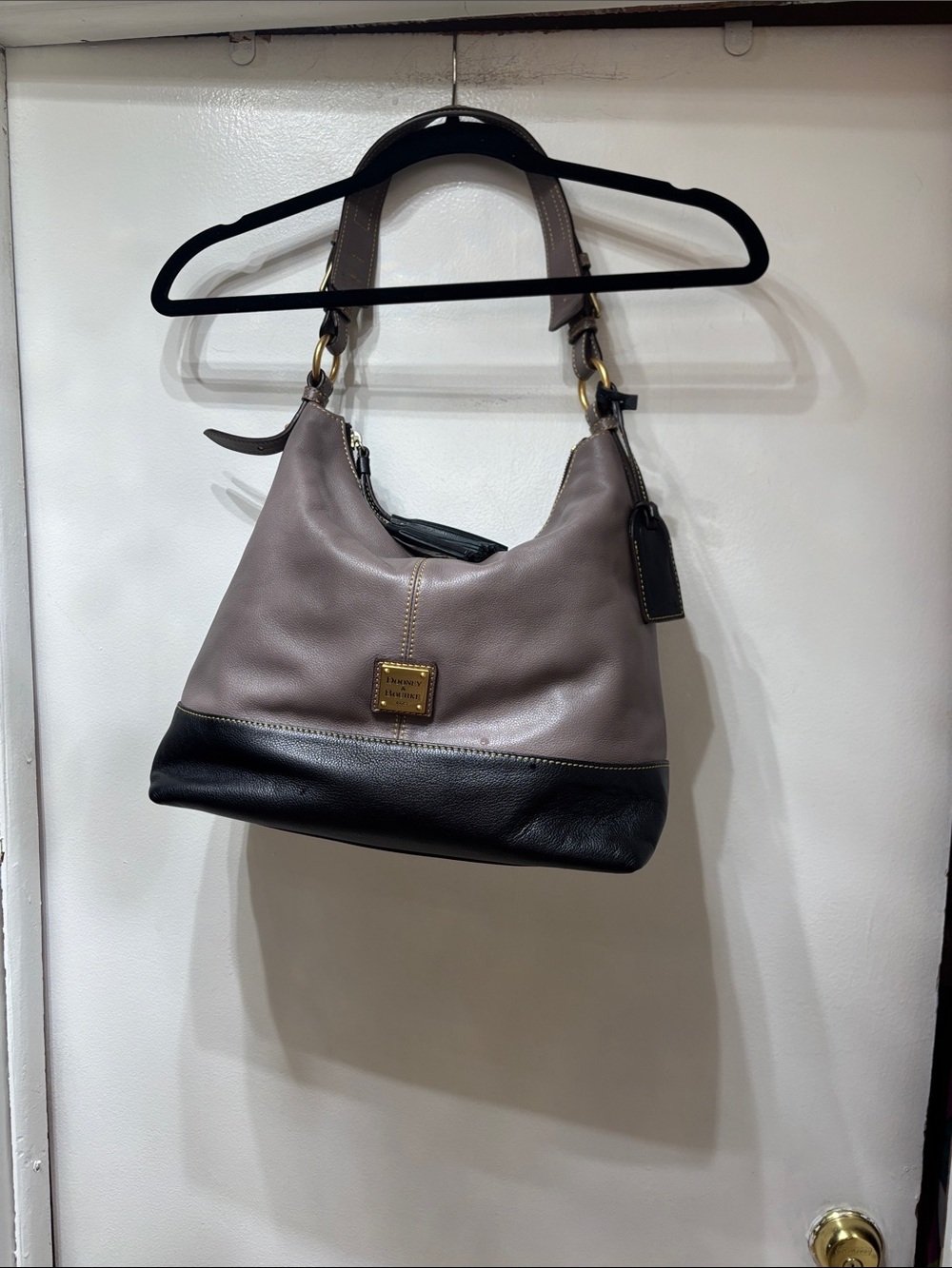 Dooney & Bourke Taupe and Black Leather Shoulder Bag